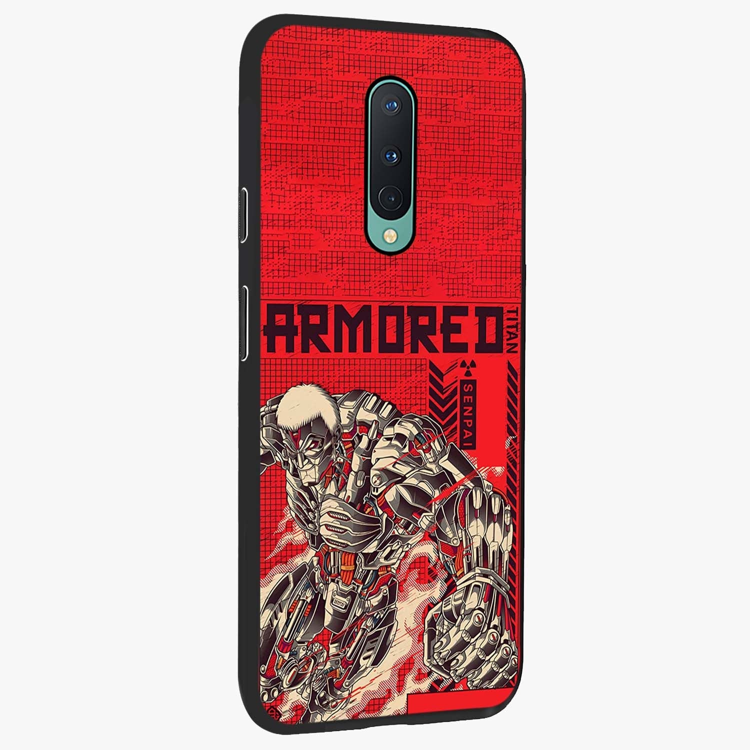 Crimson Mecha Titan Glass Case upright view showcasing dynamic robotic titan design with sci-fi inspired theme.