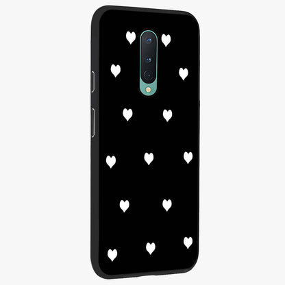 Cute And Simple White Hearts Glass Case upright view showcasing simple white hearts artwork with soft minimal theme.