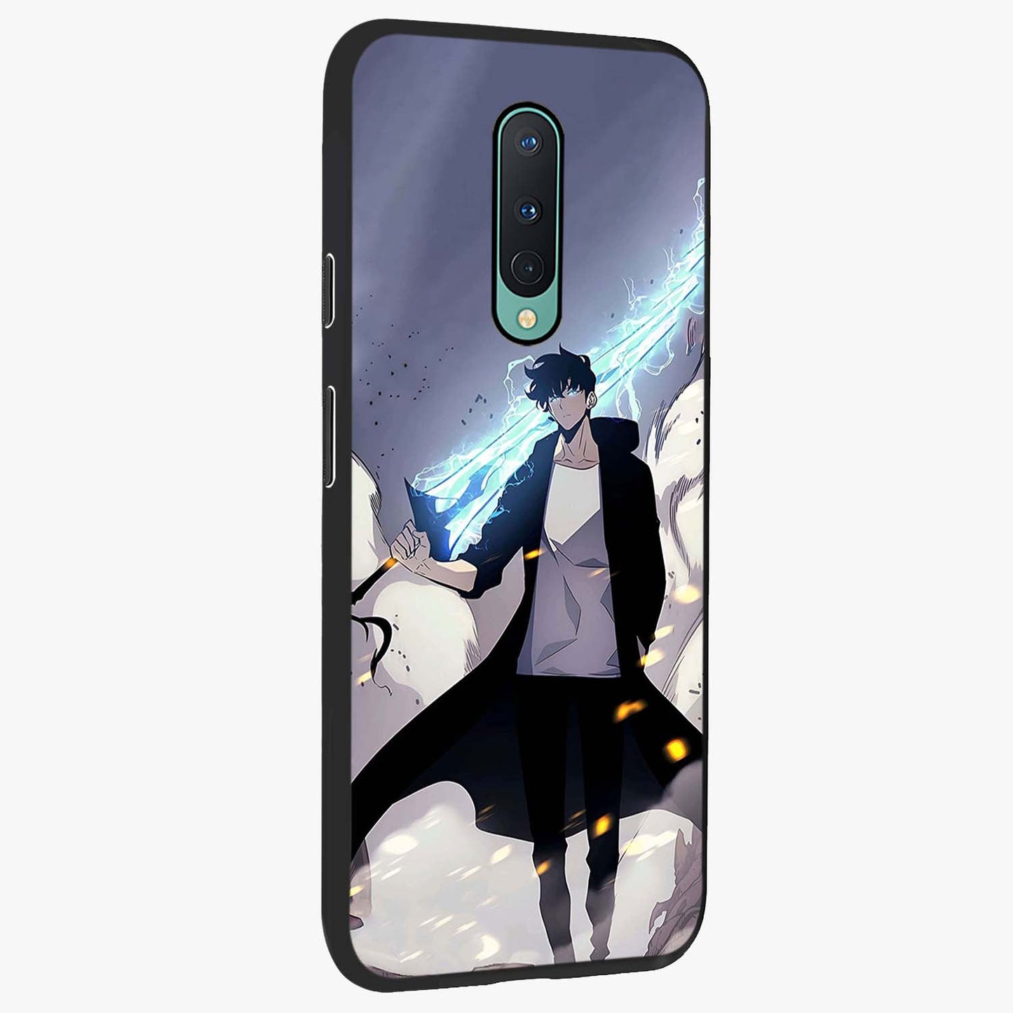Dark Lightning Anime Warrior Glass Case upright view showcasing dramatic warrior artwork with dark lightning aesthetic.
