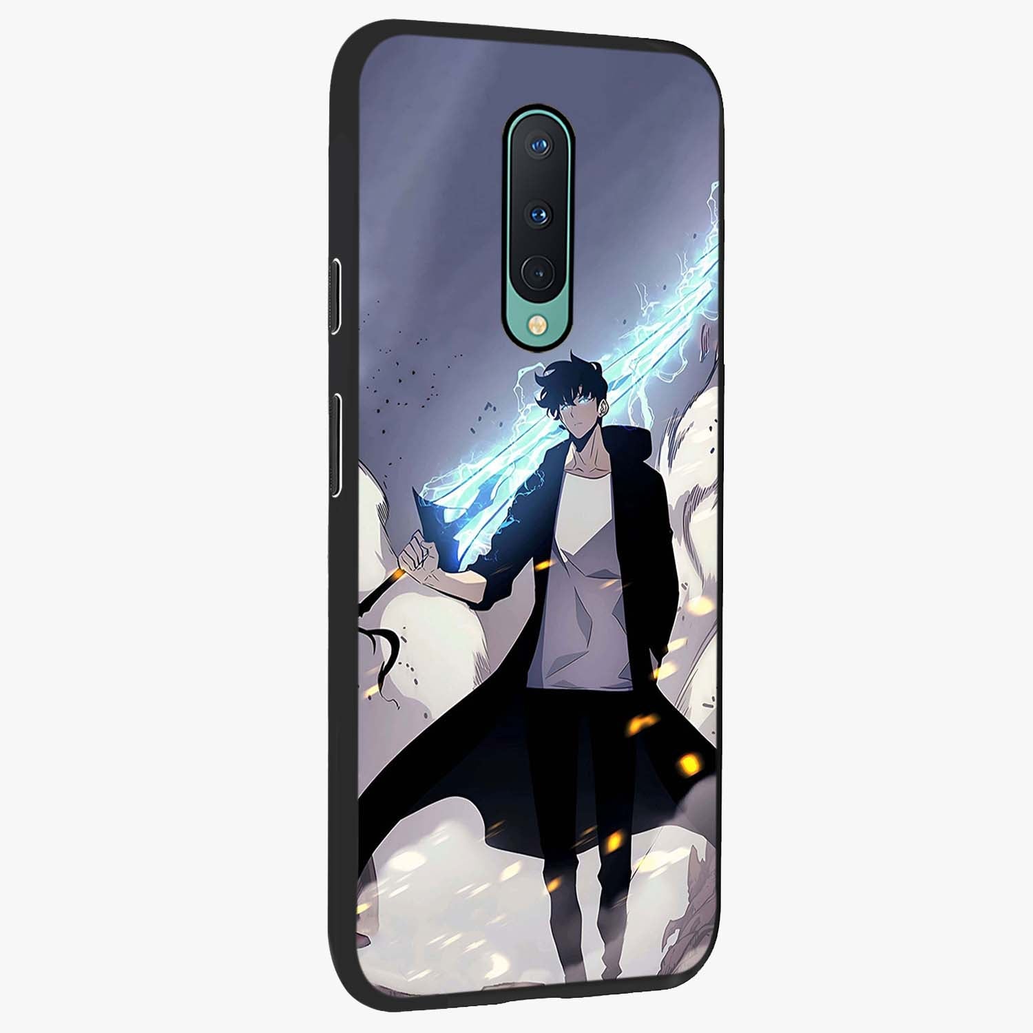 Dark Lightning Anime Warrior Glass Case upright view showcasing dramatic warrior artwork with dark lightning aesthetic.