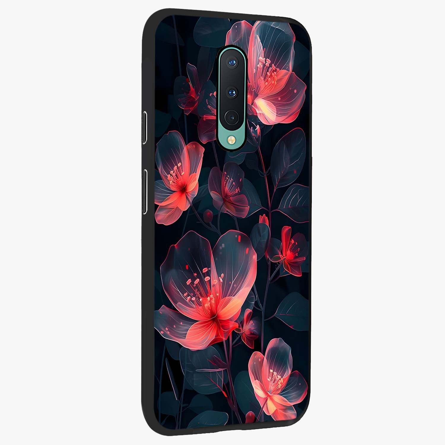 Dark Shade of Flower Glass Case upright view showcasing delicate flower artwork with rich dark floral theme.