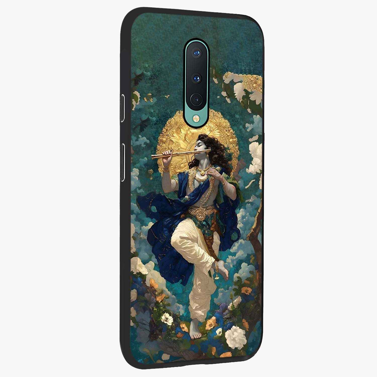 Divine Krishna Art Glass Case upright view showcasing divine Krishna artwork with sacred artistic theme.