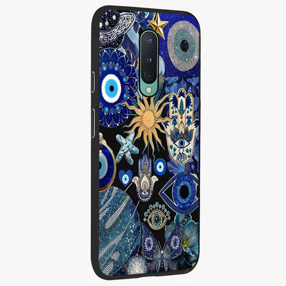 Evil Eye Charm Mix Glass Case upright view showcasing mystical evil eye pattern with vibrant decorative style.
