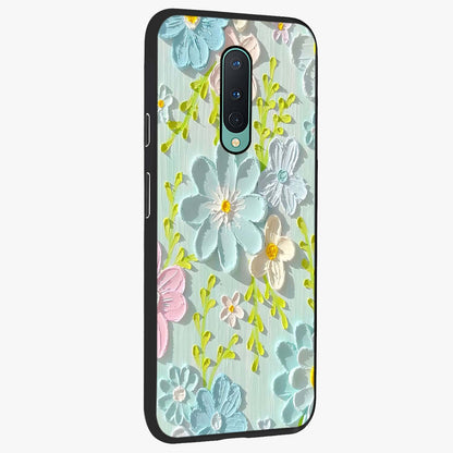 Frosted Petal Garden Glass Case upright view showcasing elegant floral garden artwork with soothing pastel theme.