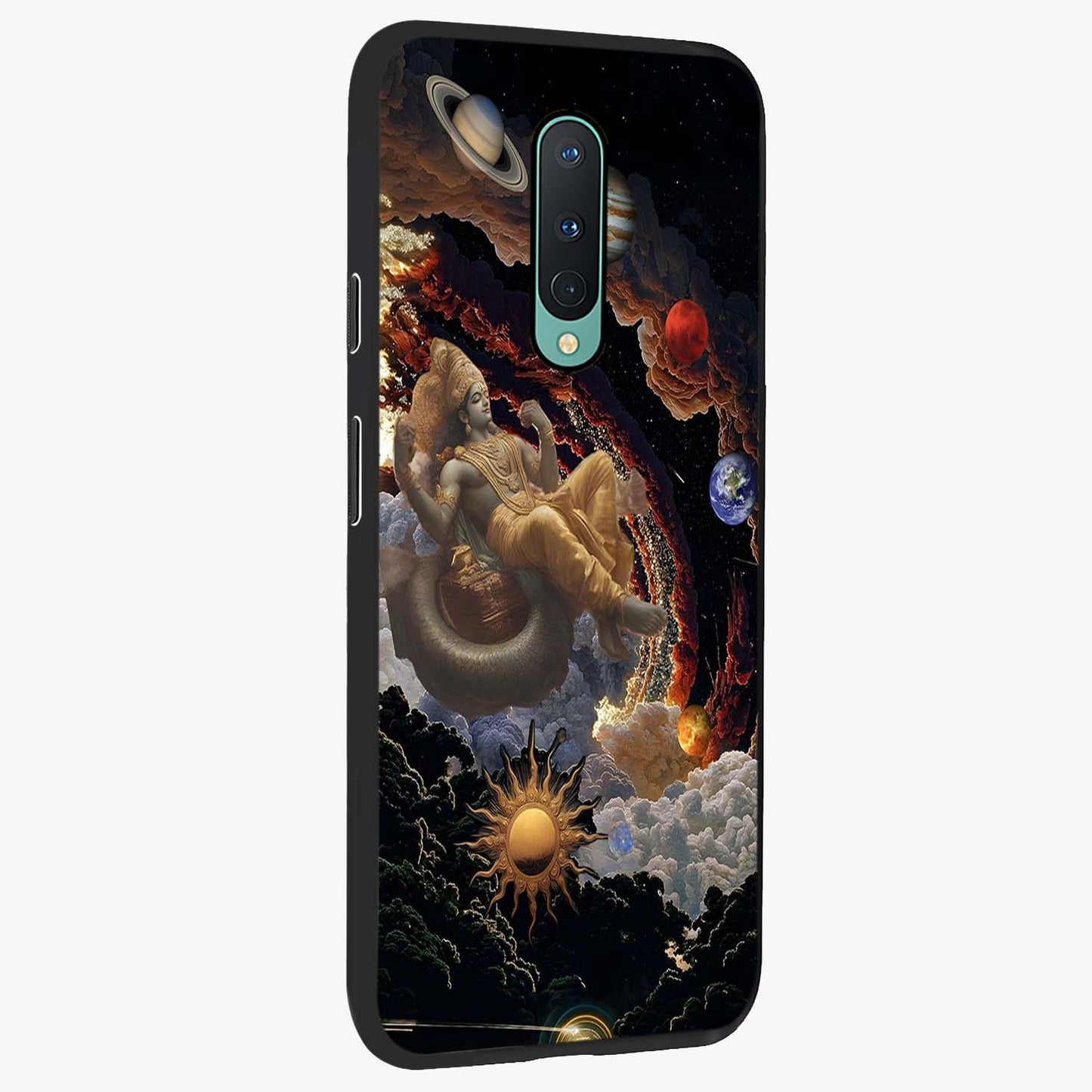 Galactic Divine God Glass Case upright view showcasing mystical divine artwork with dramatic cosmic theme.