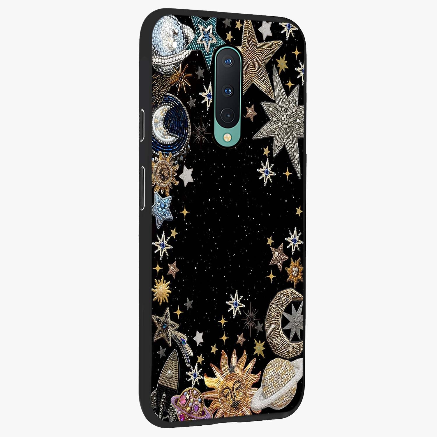 Galactic Jewel Stars Glass Case upright view showcasing glittering star jewel artwork with vibrant galaxy theme.