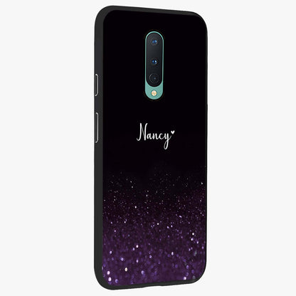 Glittery Purple Bokeh Custom Name Glass Case upright view showcasing vibrant purple sparkle artwork with personalized aesthetic style.