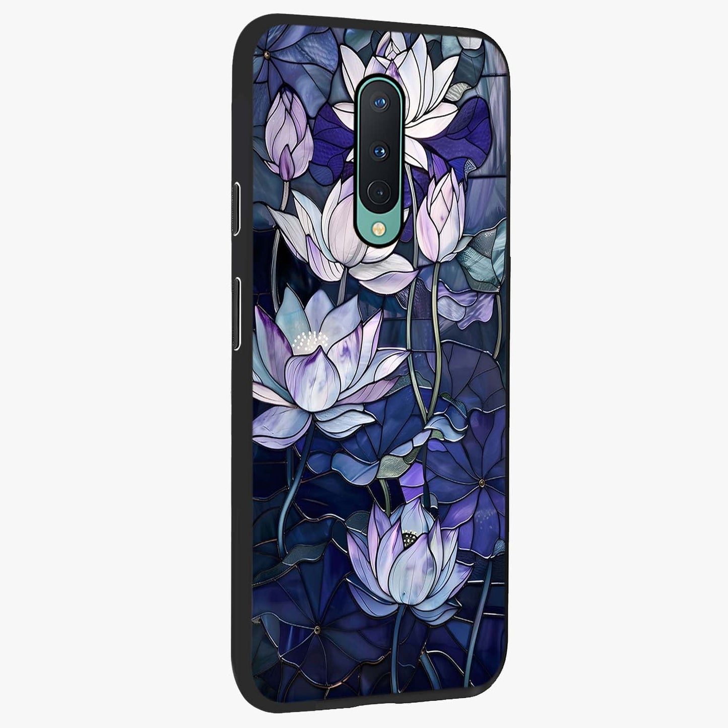 Gloss Petal Rush Glass Case upright view showcasing dynamic floral petal artwork with modern botanical theme.