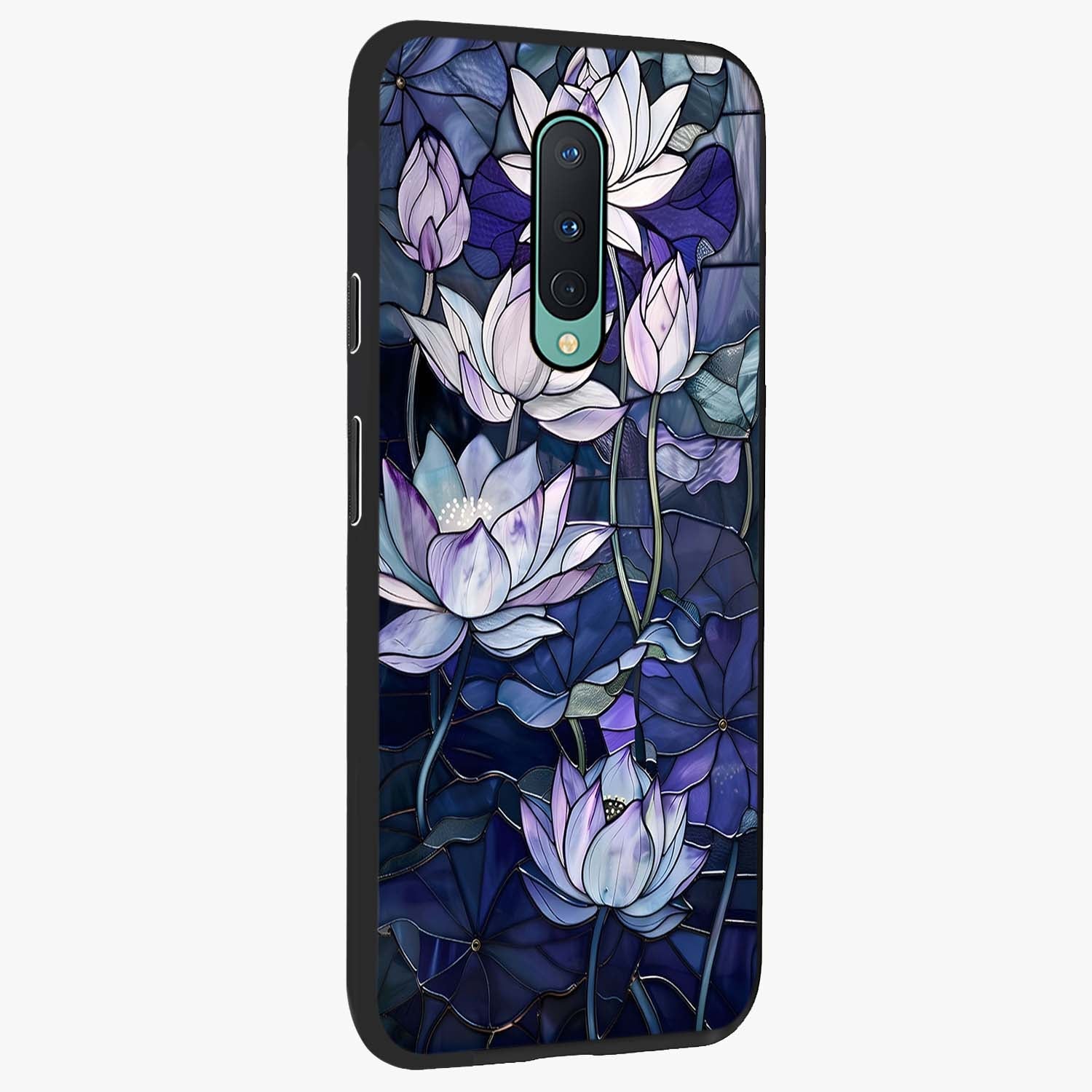 Gloss Petal Rush Glass Case upright view showcasing dynamic floral petal artwork with modern botanical theme.