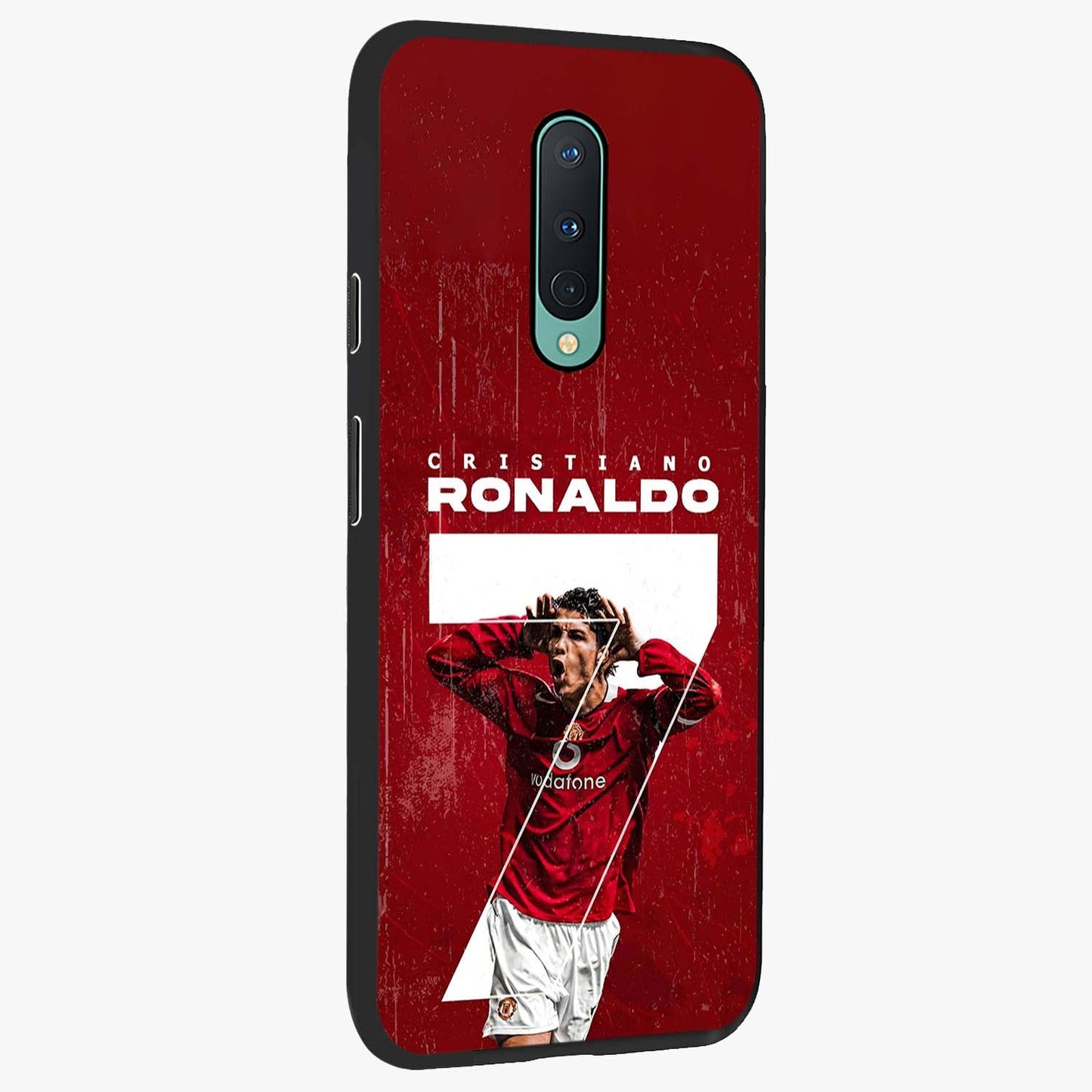Goal Celebration Legacy Glass Case upright view showcasing dynamic football inspired artwork with victory celebration aesthetic.