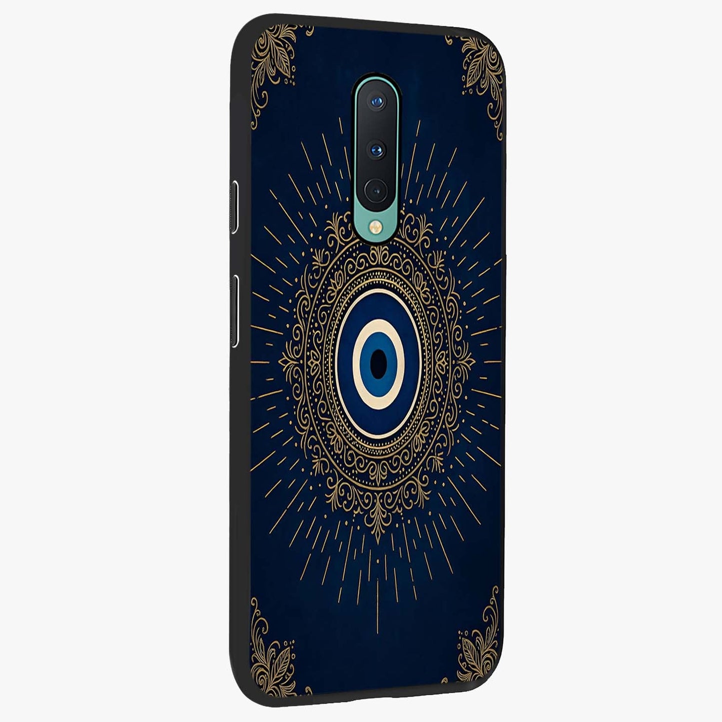 Golden Celestial Charm Glass Case upright view showcasing radiant celestial artwork with elegant golden theme.