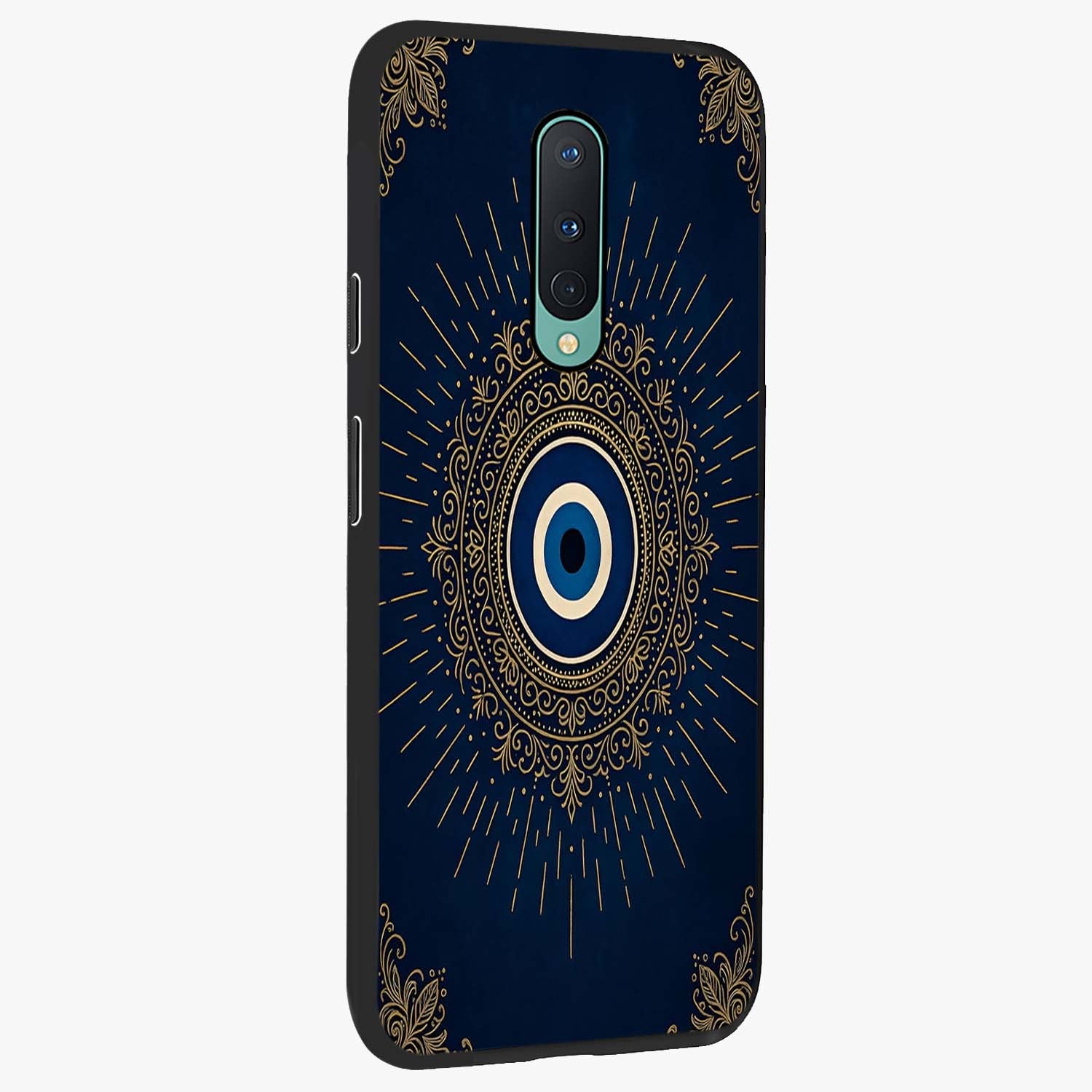 Golden Celestial Charm Glass Case upright view showcasing radiant celestial artwork with elegant golden theme.
