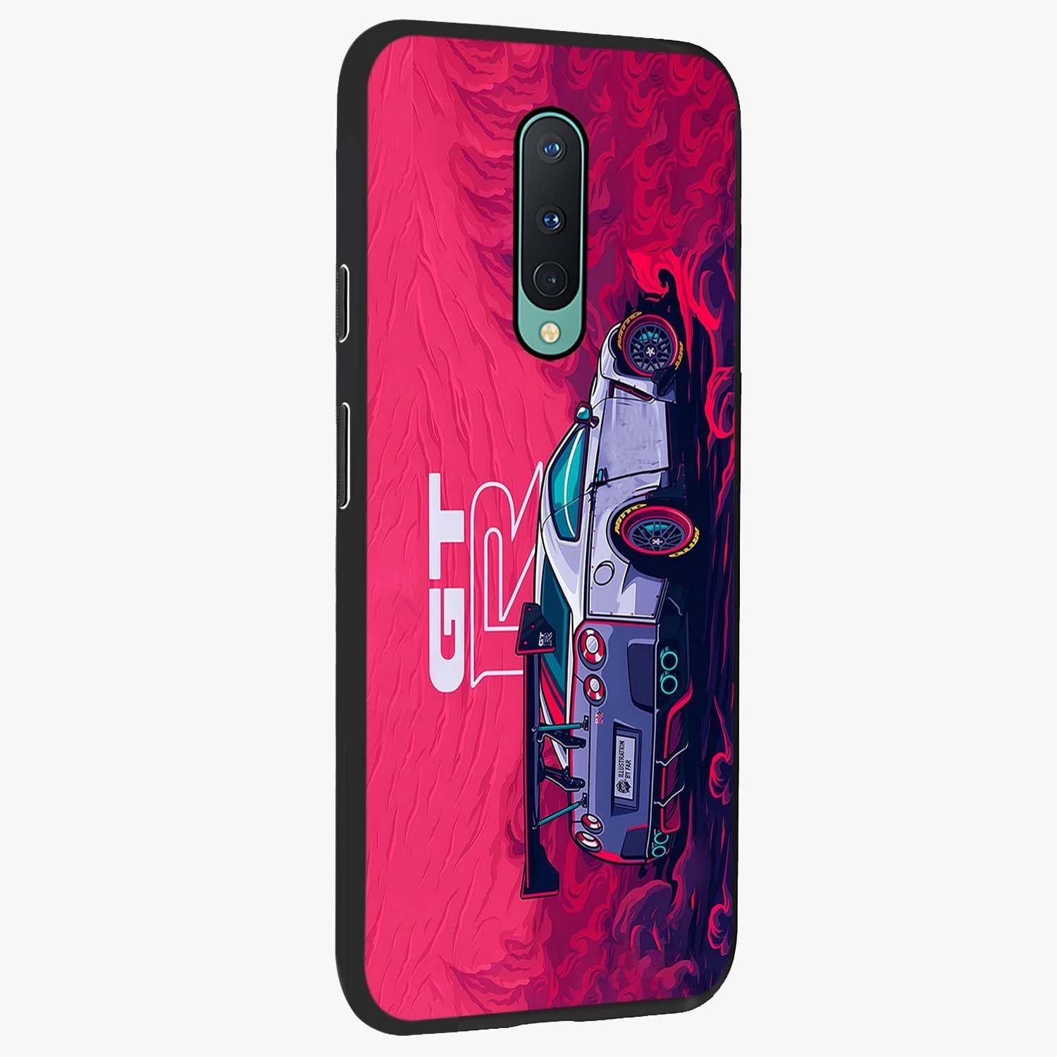 GT-R Car Pattern Glass Case upright view showcasing dynamic car pattern artwork with modern sports theme.