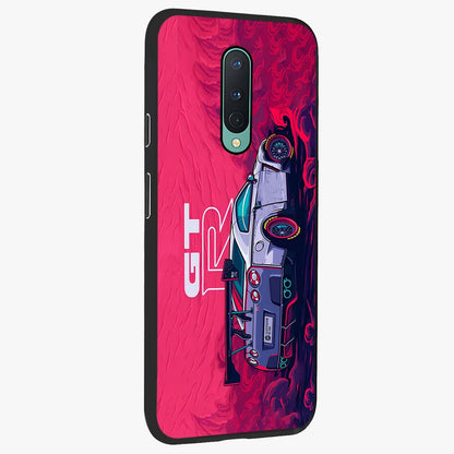 GT-R Car Pattern Glass Case upright view showcasing dynamic car pattern artwork with modern sports theme.