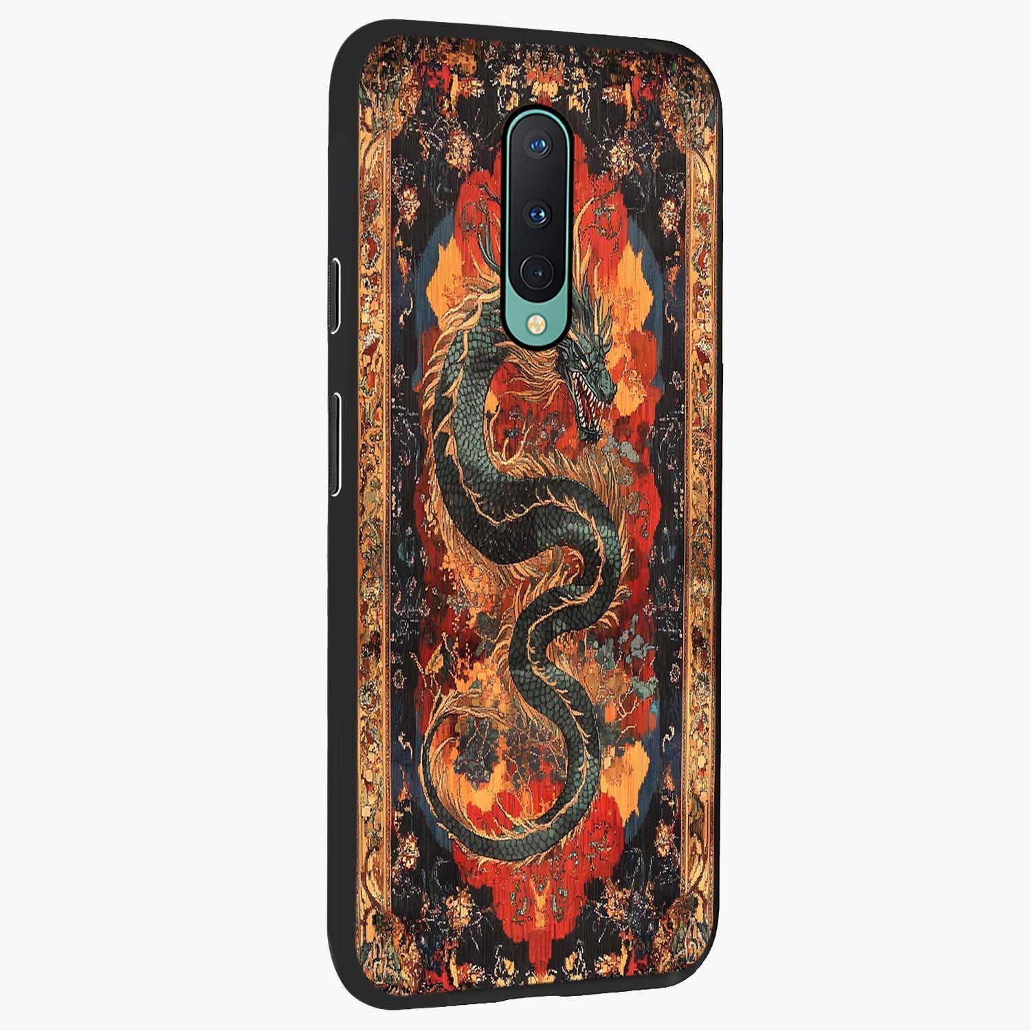 Inferno Dragon Soul Glass Case upright view showcasing intense dragon artwork with fantasy fire theme.
