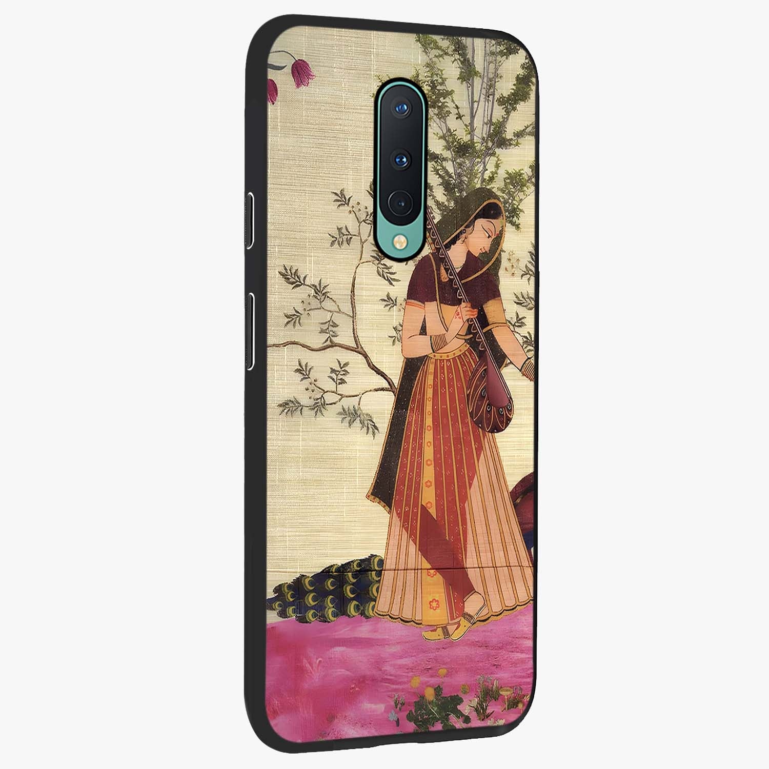 Lady With Veena Art Glass Case upright view showcasing classical veena artwork with traditional artistic theme.