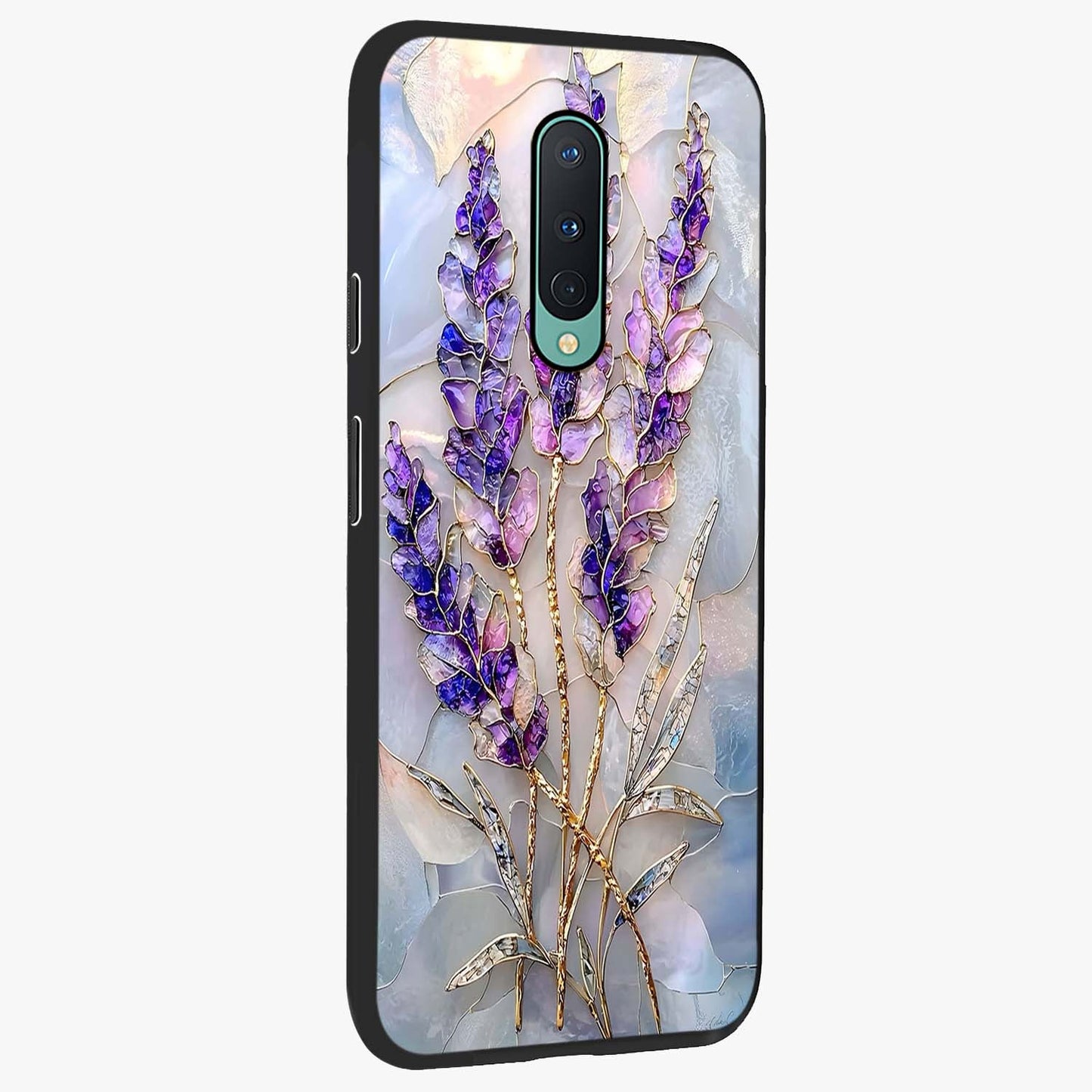 Lavender Dream Glow Glass Case upright view showcasing radiant lavender glow artwork with calming dreamy theme.