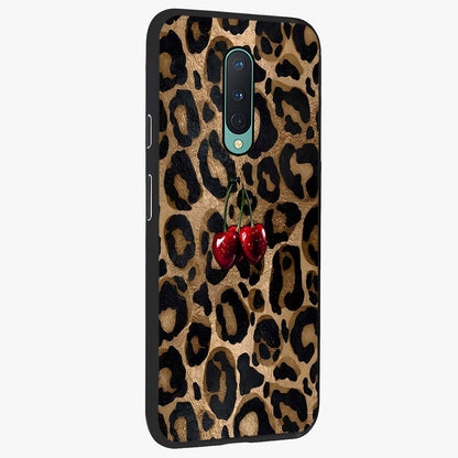 Leopard Wild Cherry Glass Case upright view showcasing stylish leopard pattern artwork with trendy fashion theme.