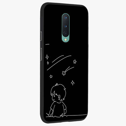 Line Art Boy With Shooting Stars Glass Case upright view showcasing artistic shooting star illustration with minimal style.