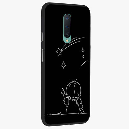 Line Art Girl With Shooting Stars Glass Case upright view showcasing delicate shooting stars artwork with minimal artistic theme.