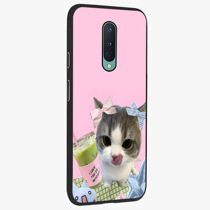 Love Matcha Cat Glass Case upright view showcasing adorable cat artwork with charming matcha themed design.