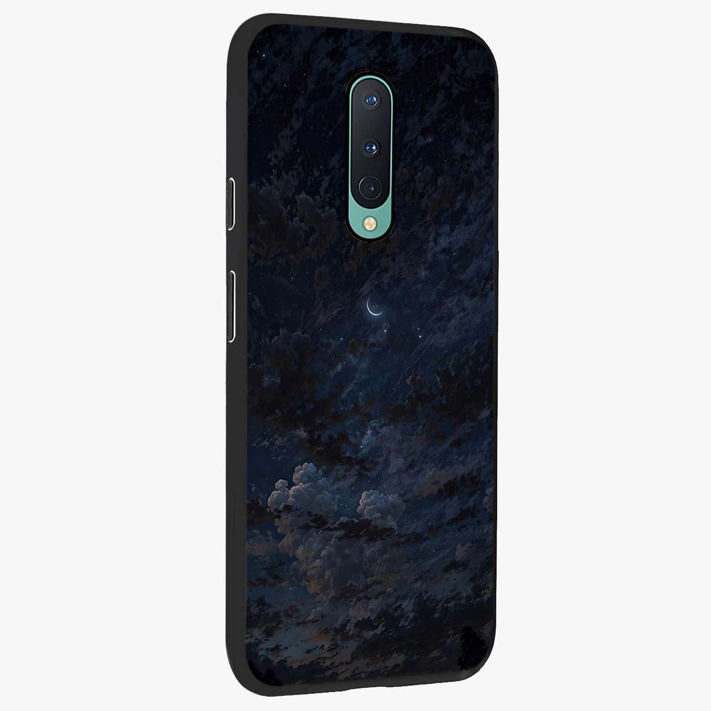 Lunar Veil Silence Glass Case upright view showcasing calm moon themed artwork with serene night atmosphere.