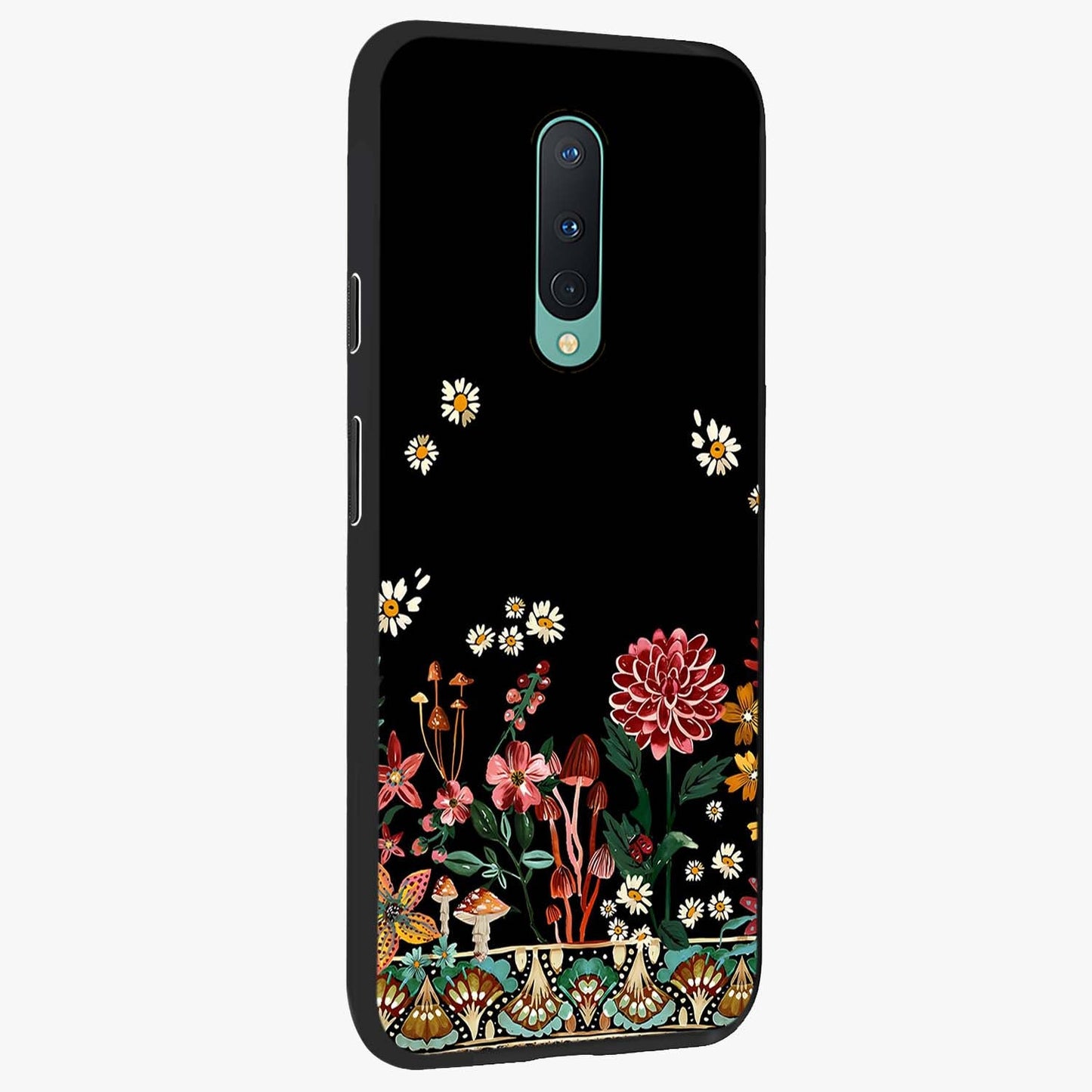 Midnight Bloom Pattern Glass Case upright view showcasing decorative floral artwork with deep night themed palette.