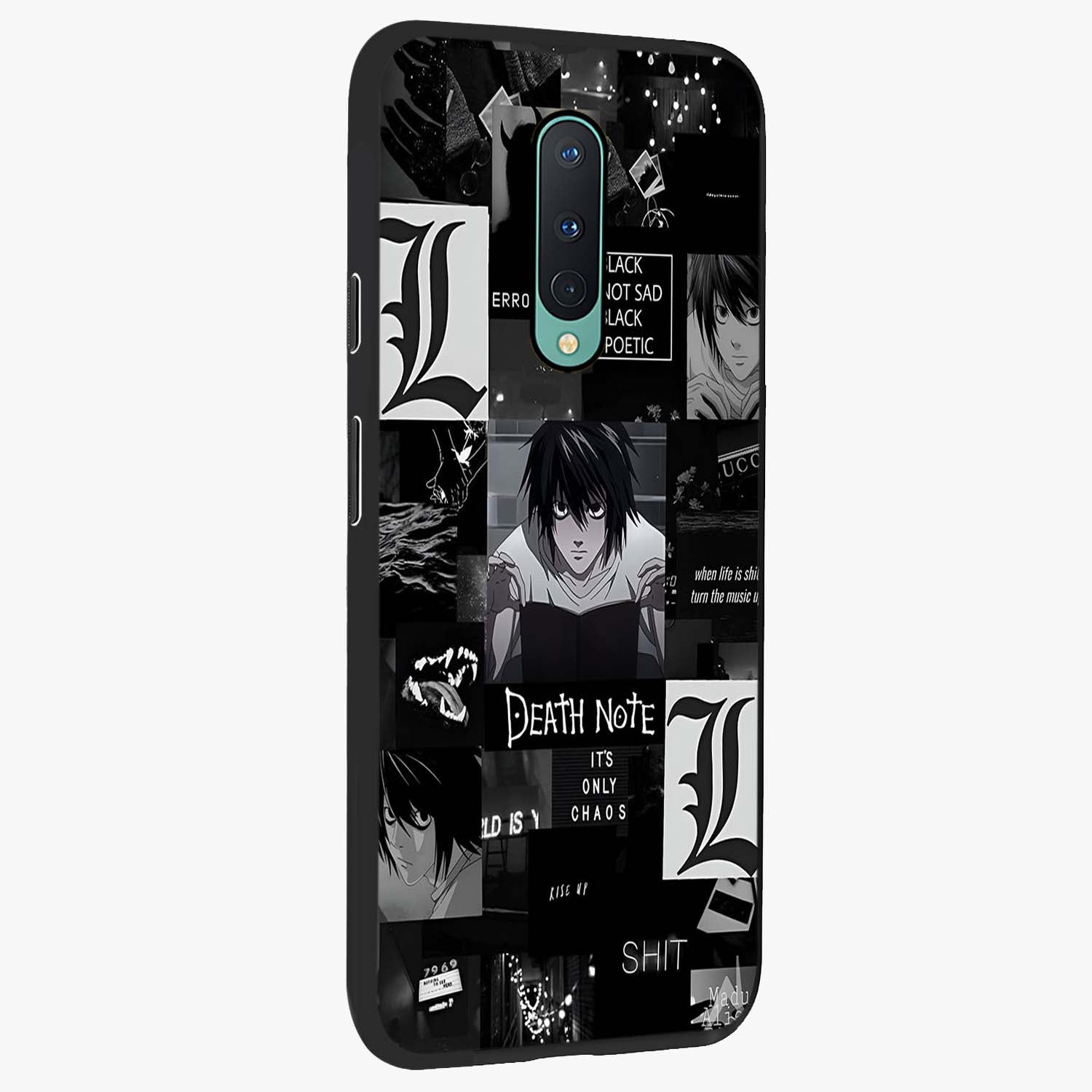 Midnight Chaos Mind Glass Case upright view showcasing expressive abstract artwork with bold dark theme.
