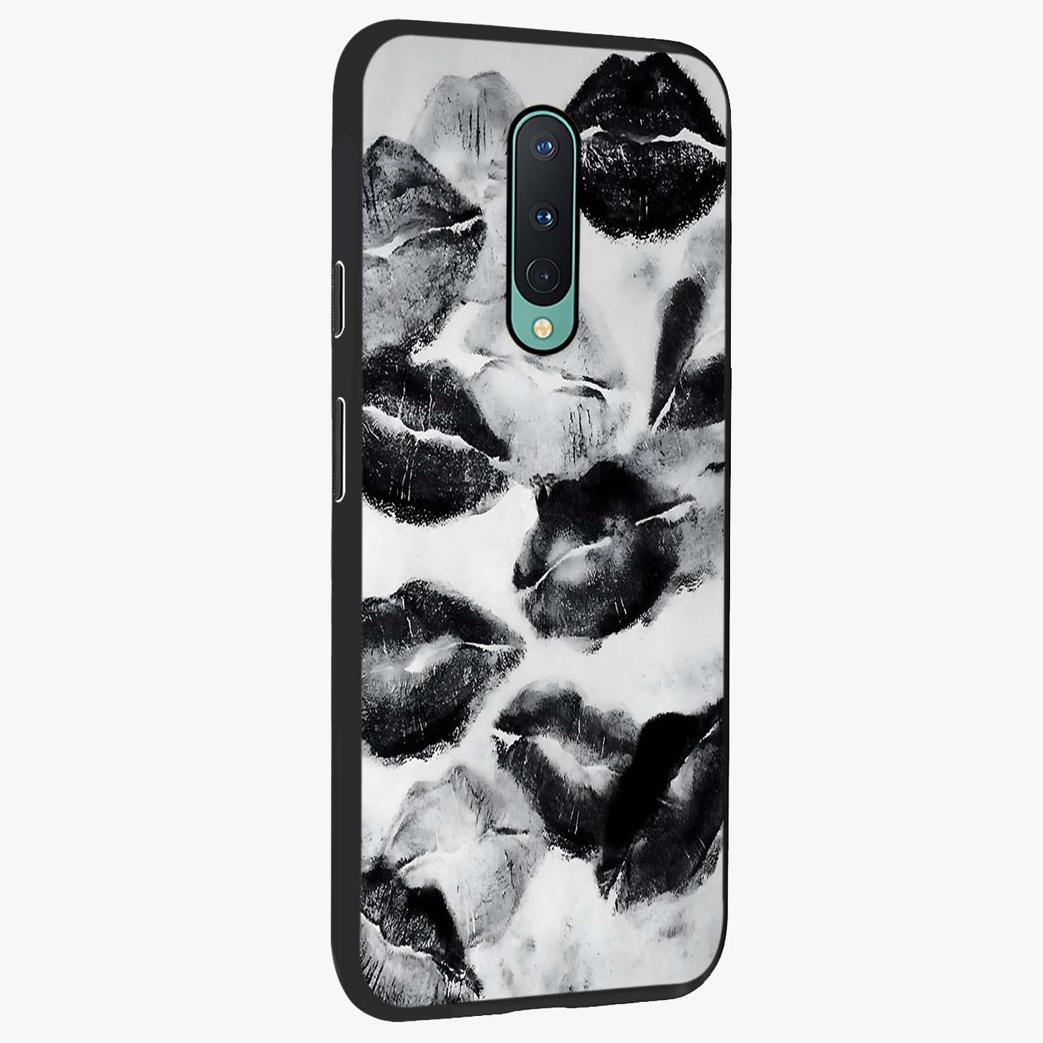 Midnight Kiss Marks Glass Case upright view showcasing stylish kiss mark artwork with trendy romantic theme.
