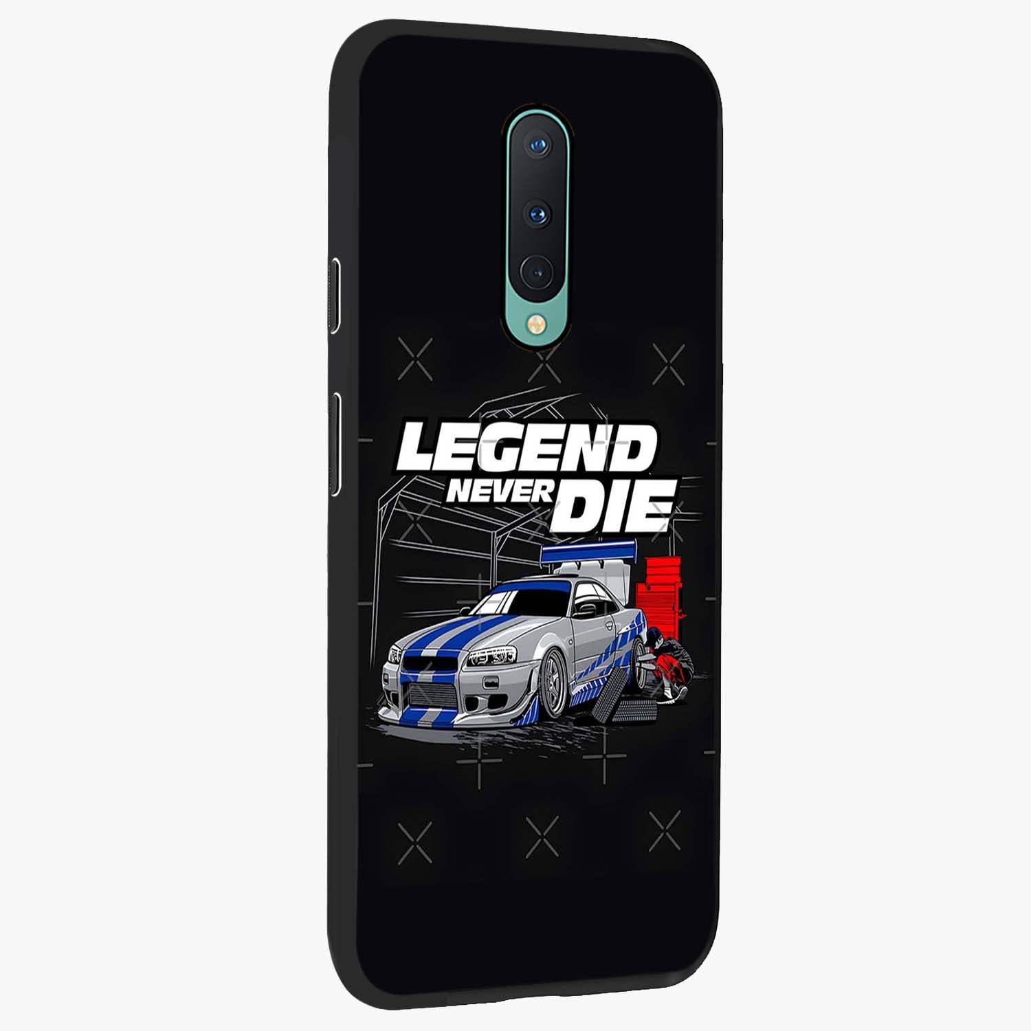 Midnight Racing Legacy Glass Case upright view showcasing powerful racing artwork with modern sports theme.