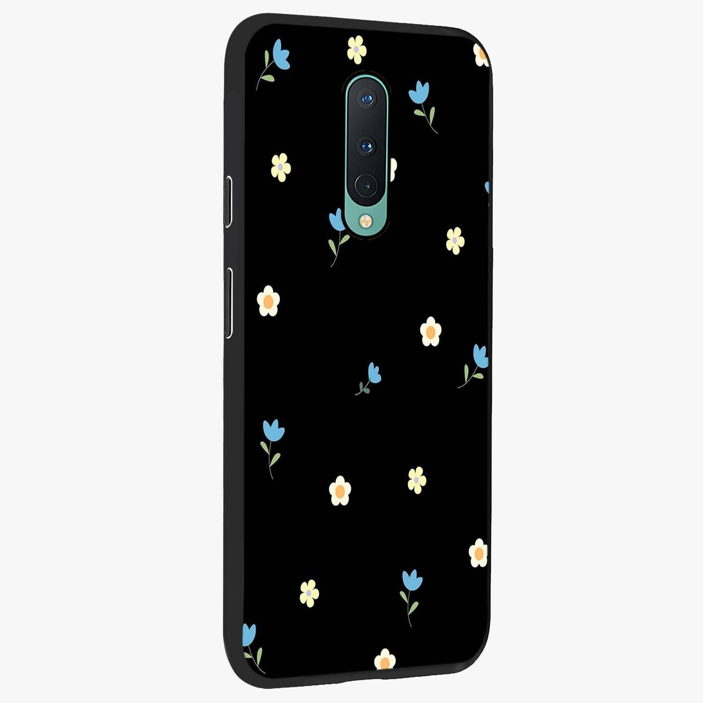 Minimal Petal Whispers Glass Case upright view showcasing elegant floral artwork with modern minimalist style.