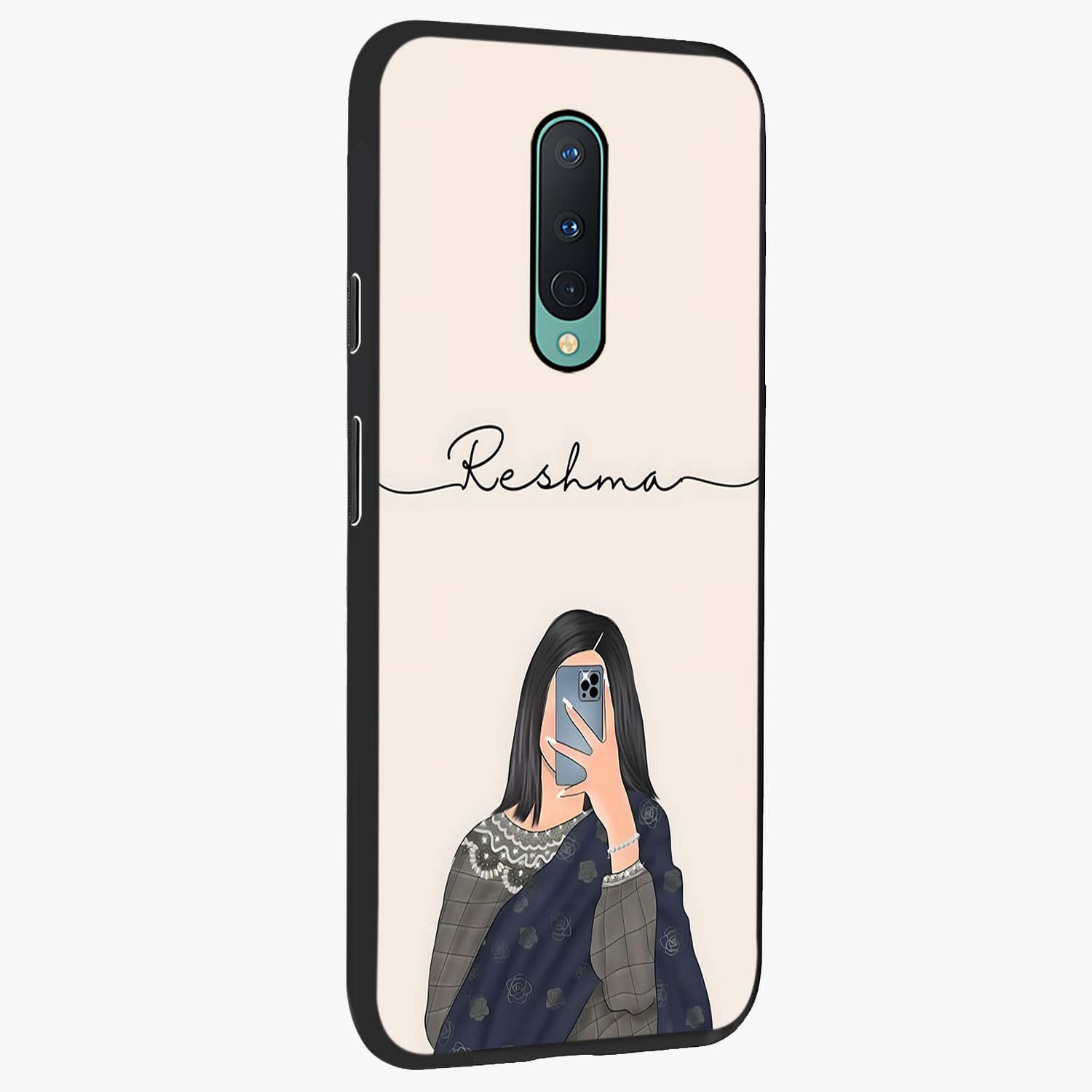 Mirror Mood Muse With Custom Name Glass Case upright view showcasing artistic mirror themed artwork with personalized aesthetic.