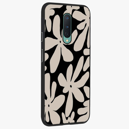 Monochrome Petal Dance Glass Case upright view showcasing artistic floral pattern with stylish monochrome theme.