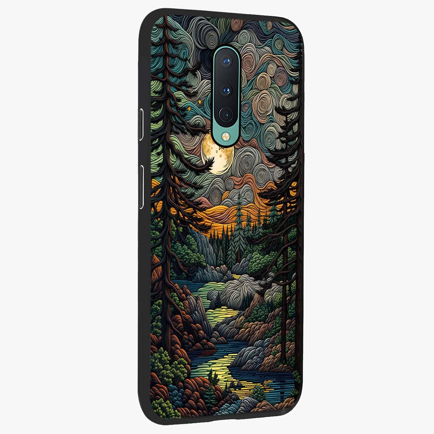 Moonlight Forest Dream Glass Case upright view showcasing magical forest artwork with calm night theme.