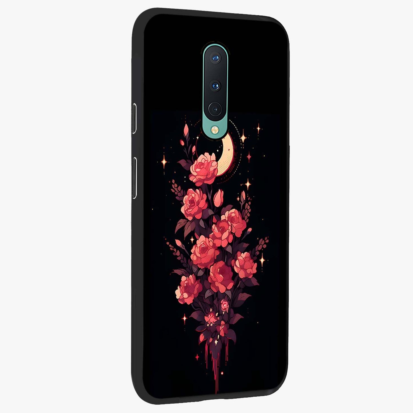 Moonlit Floral Elegance Glass Case upright view showcasing delicate floral artwork with refined night inspired theme.