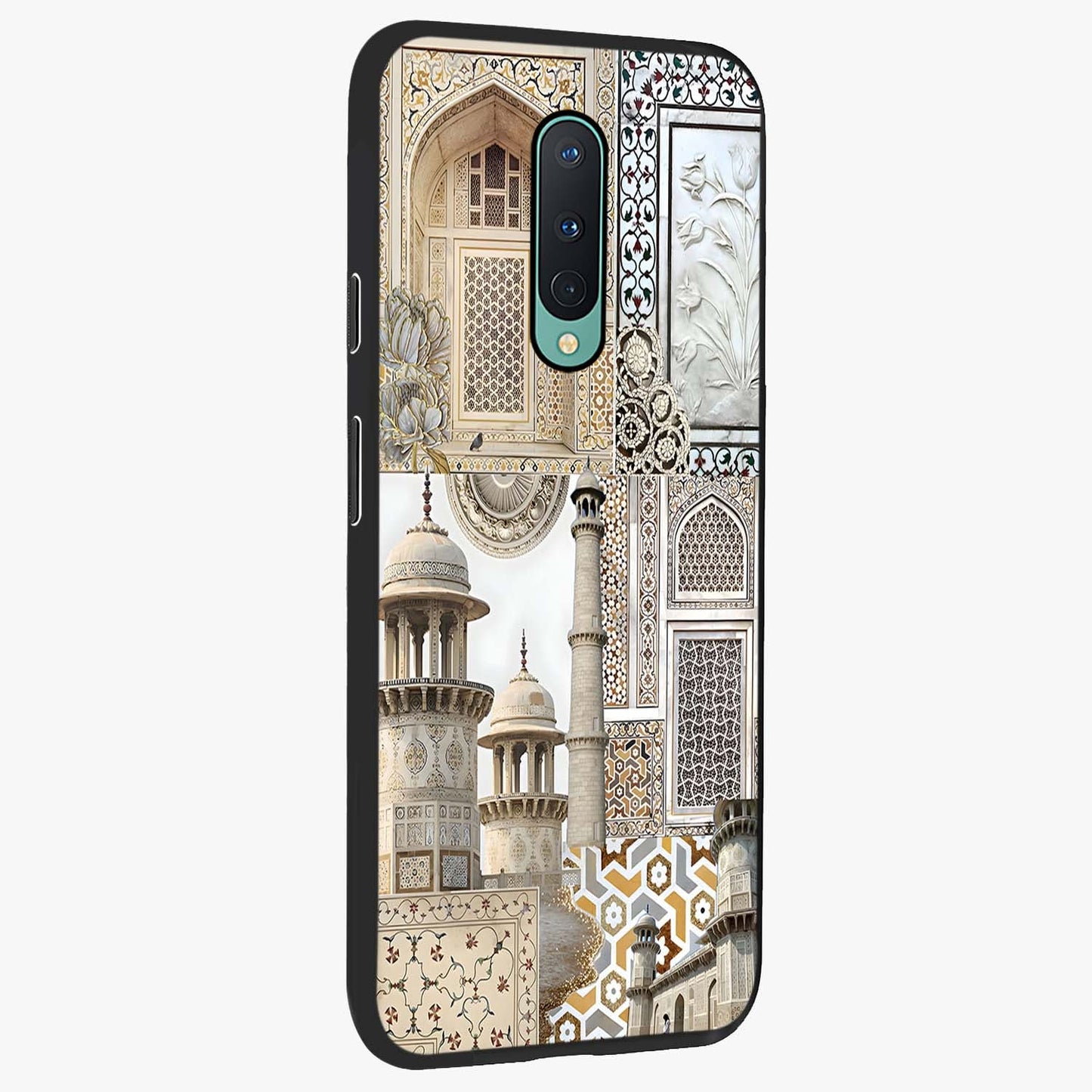Mughal Marble Legacy Glass Case upright view showcasing ornate Mughal design with luxurious traditional theme.