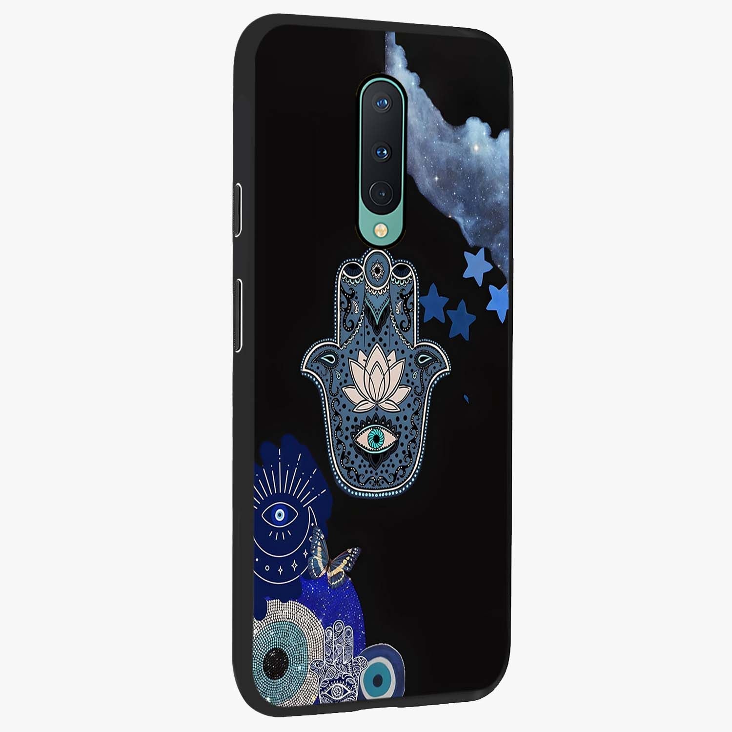 Mystic Hand Aura Glass Case upright view showcasing symbolic hand artwork with mystical energy theme.