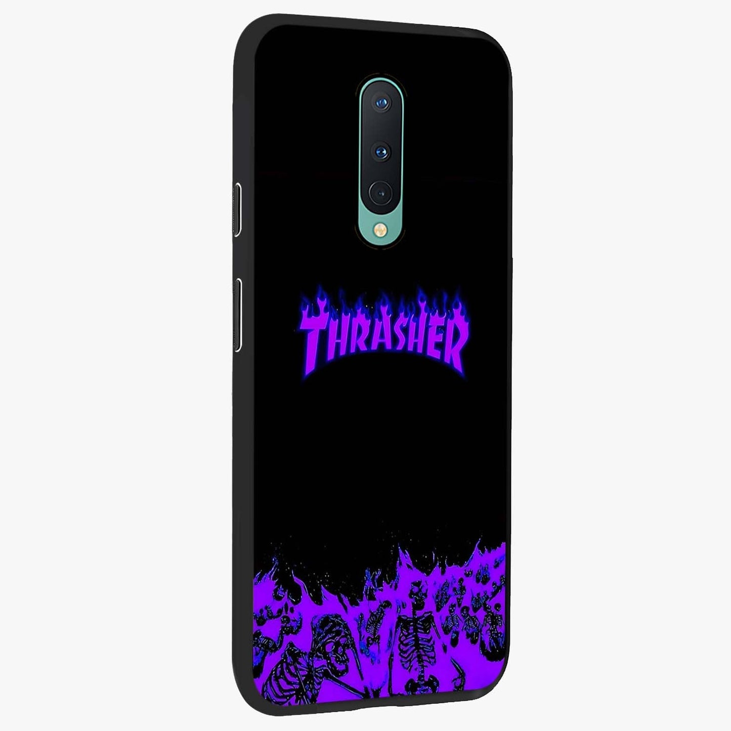 Neon Flame Riot Glass Case upright view showcasing dynamic flame artwork with energetic neon theme.