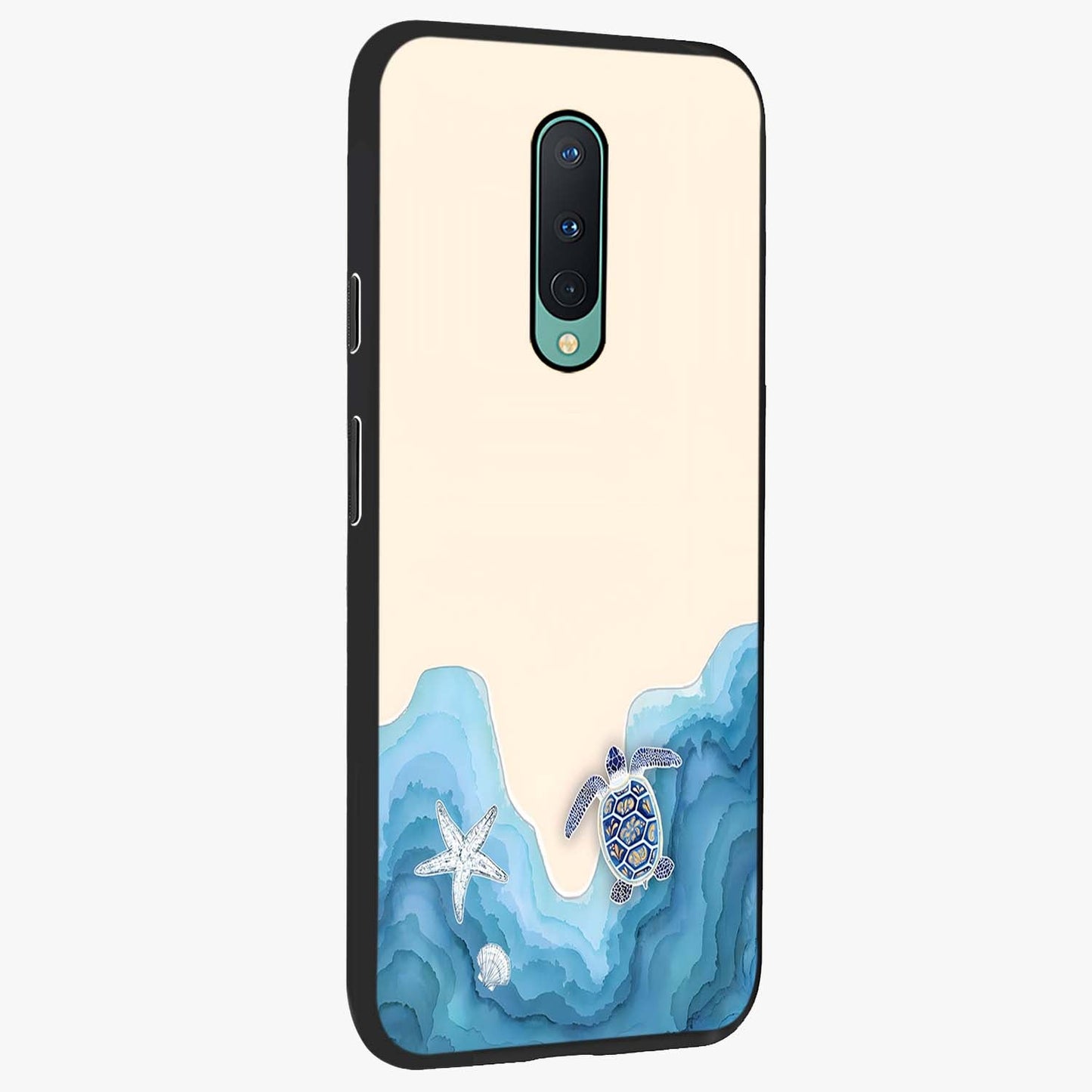 Ocean Drift Turtle Glass Case upright view showcasing calm underwater turtle artwork with nature inspired theme.