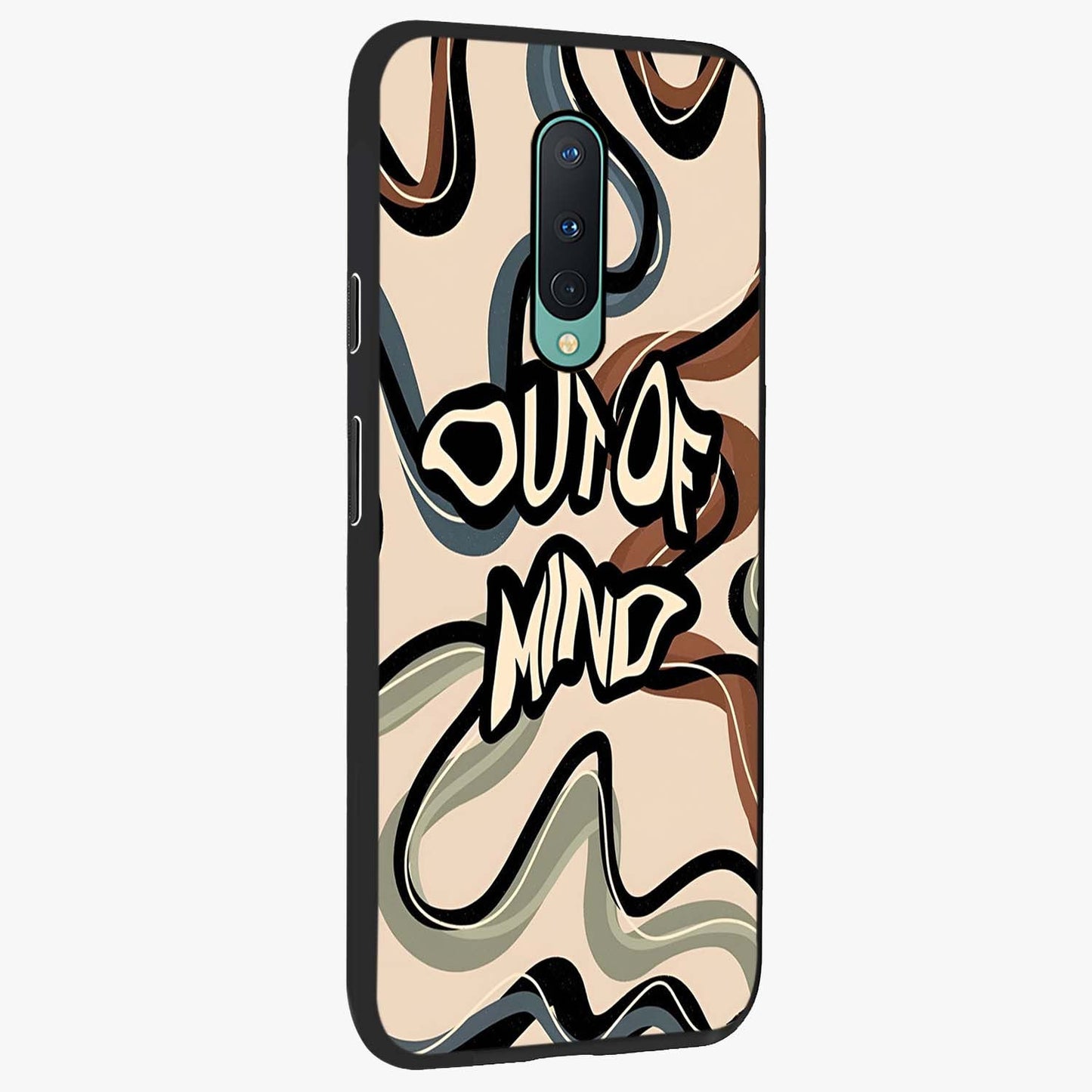 Out Of Mind Glass Case upright view showcasing striking typography artwork with edgy conceptual theme.