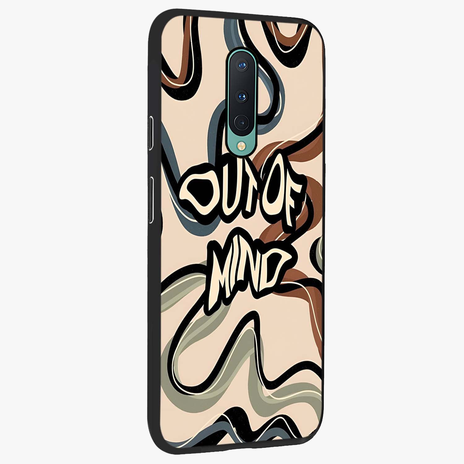 Out Of Mind Glass Case upright view showcasing striking typography artwork with edgy conceptual theme.