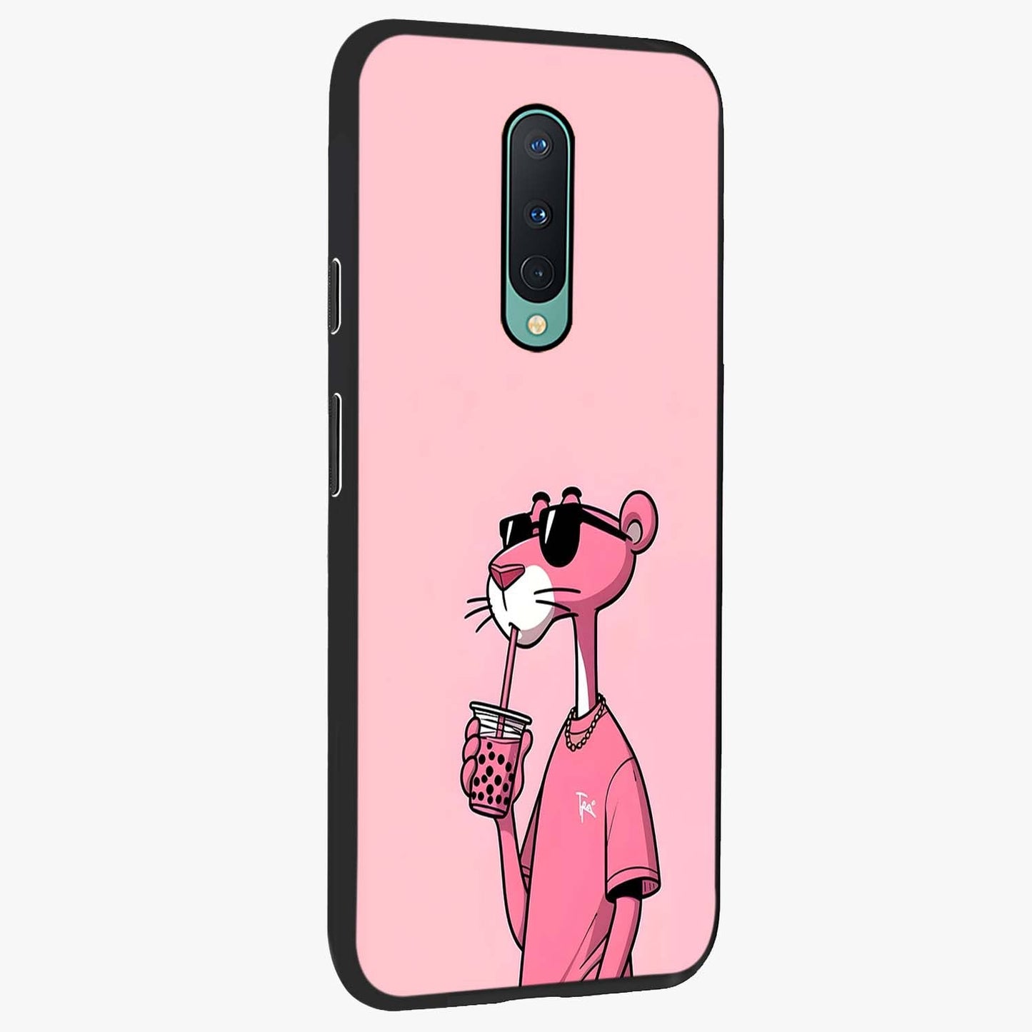 Pink Panther Glass Case upright view showcasing fun animated artwork with stylish retro cartoon theme.