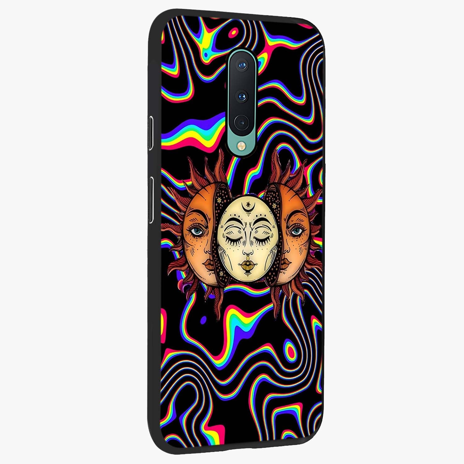 Psychedelic Sun Glass Case upright view showcasing trippy sun artwork with bold psychedelic theme.
