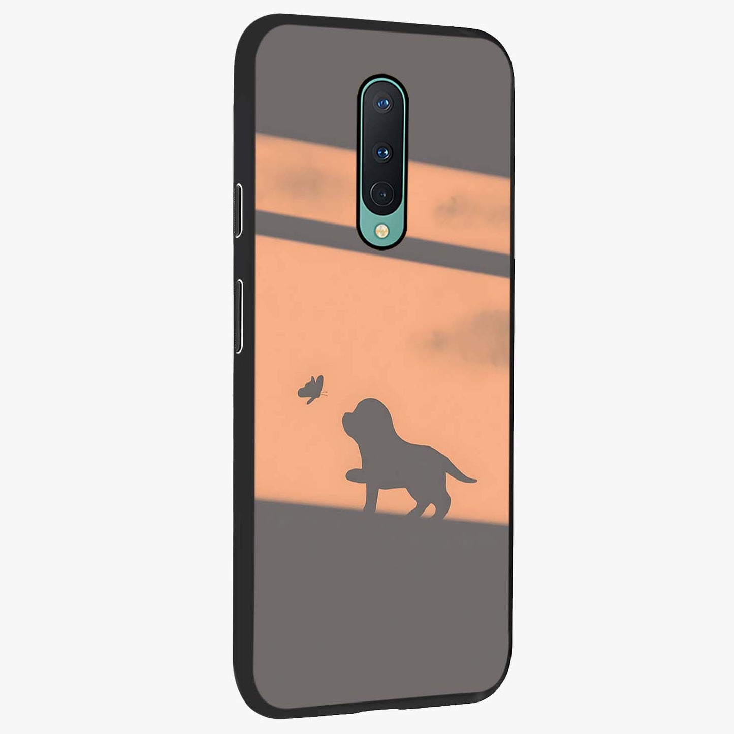Puppy Shadow Art Glass Case upright view showcasing charming puppy artwork with creative silhouette theme.