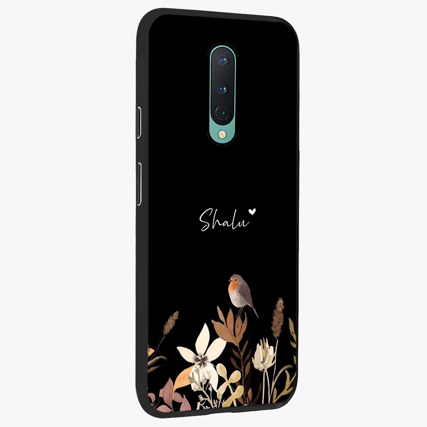Quiet Garden Tune Custom Name Glass Case upright view showcasing serene botanical artwork with personalized aesthetic.