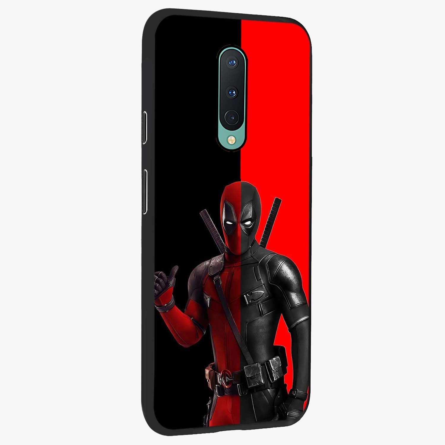 Red & Black Deadpool Theme Glass Case upright view showcasing energetic comic themed artwork with striking red and black design.
