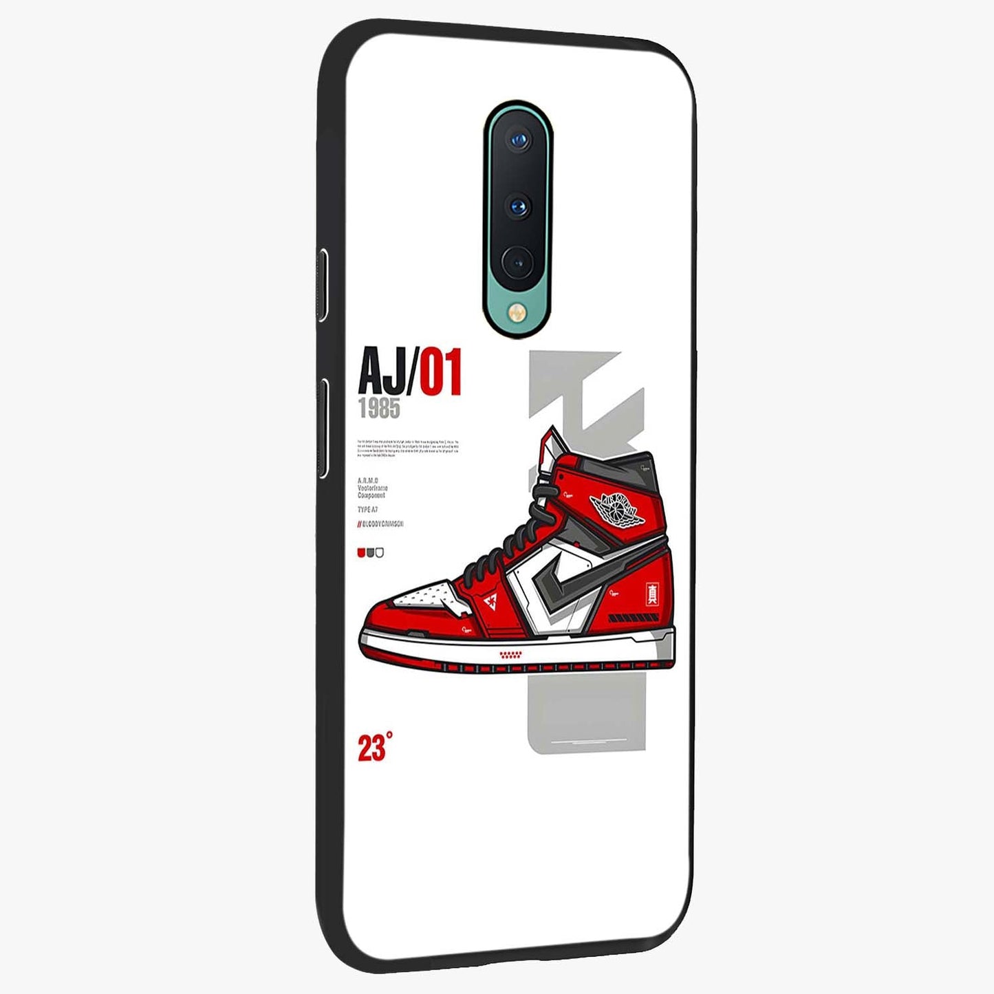 Retro Sneaker Blueprint Glass Case upright view showcasing stylish sneaker illustration with vintage streetwear theme.