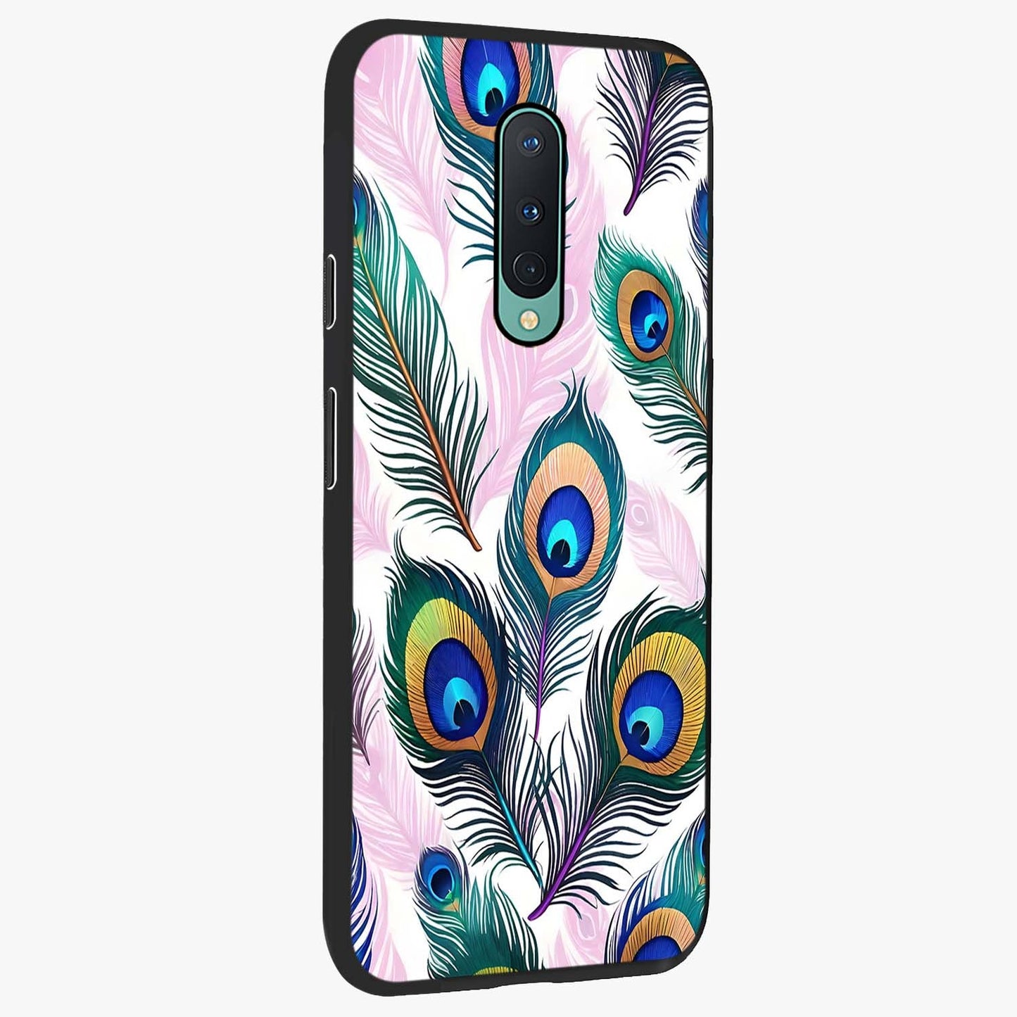 Royal Peacock Feathers Glass Case upright view showcasing elegant peacock feather artwork with decorative royal theme.