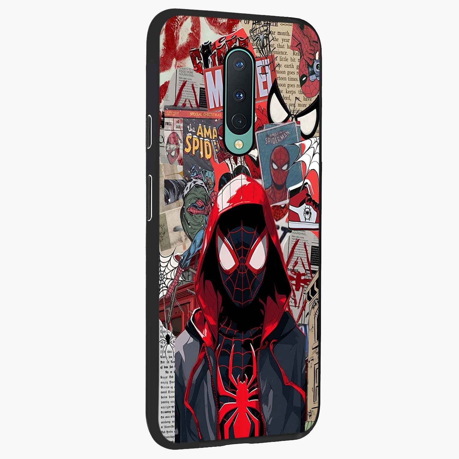Spider Collage Street Glass Case upright view showcasing bold superhero artwork with urban street theme.