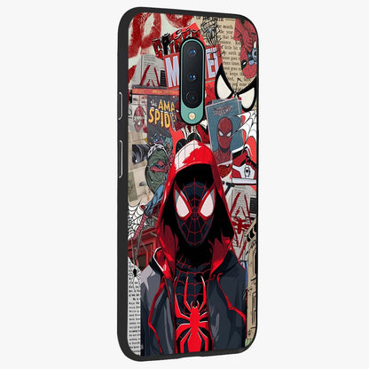 Spider Collage Street Glass Case upright view showcasing bold superhero artwork with urban street theme.